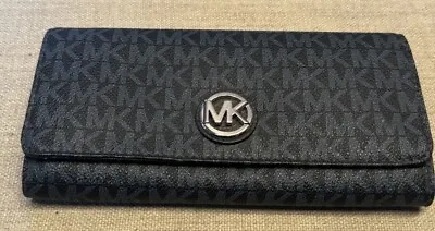 New With Tags Michael Kors Clutch Purse Leather MK All Over Print Blue Foldable • $29.99