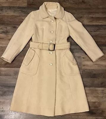 S/M Vintage Midcentury 1950s 1960s Wool Trench Pea Swing Coat Stunning Ivory • $69.99