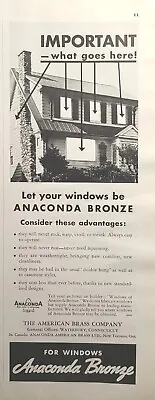 Anaconda Bronze Windows Waterbury CT Vintage Print Ad 1937 • $12.77