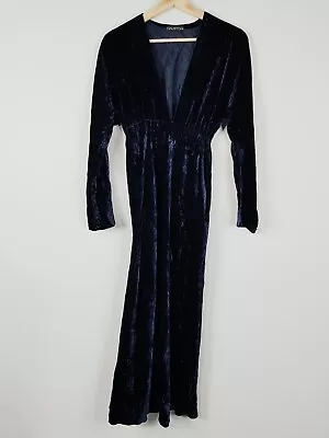 Vintage 70s 80s HALSTON Womens Size 12 Or US 8 Blue Velvet Cocktail Dress • $610.09