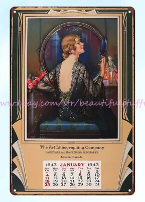 1942 Calendar The Art Lithographing Company Metal Tin Sign Unframed Art • $18.78