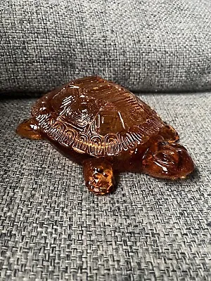 Vintage Covered Turtle Trinket Dish & Lid Depression Amber Glass Match Holder • $75