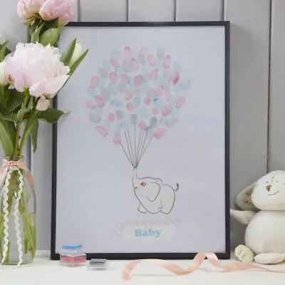 FINGER PRINT KEEPSAKE Guest Book Little One Elephant Baby Shower 1st Birthday • £14.95