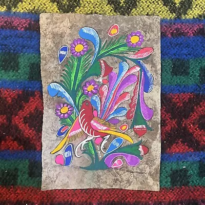 Vintage Mexican Folk Art Hand Painted Amate Bark Painting 8x12 In Animal Oaxacan • $20