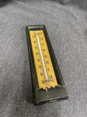 Vintage 2.5”x8” Celluloid? Wall Or Room Thermometer Black/ Tan Fahrenheit Only • $35