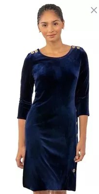 Gretchen Scott Dress M Silky Velvet Swing Shift Holiday Office Party Buttons • $45