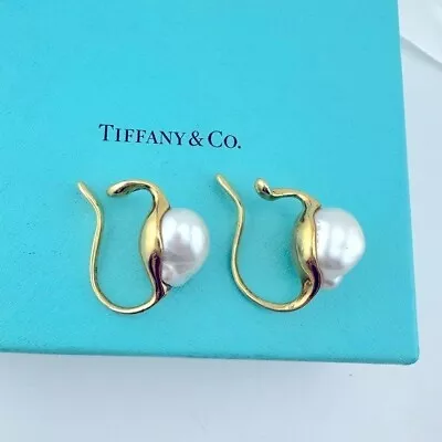 Vtg Tiffany & Co. Elsa Peretti Baroque Pearl Cuff 18k Yellow Gold Earrings 29g • $3850