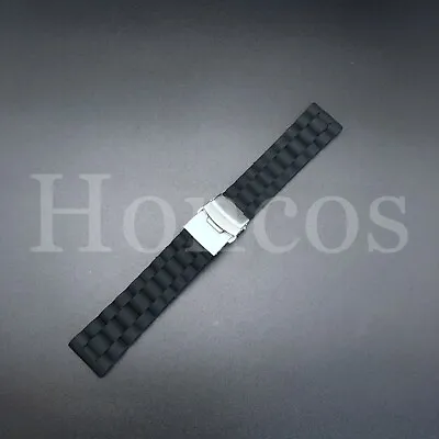 $12.99 • Buy 20 MM Black Silicone Rubber Watch Band Strap Deployment Clasp Buckle Replacement