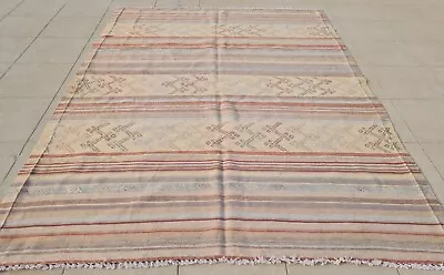 Authentic Hand Knotted Vintage Flat Weave Kilim Kilm Wool Area Rug 6.2 X 4.8 Ft • $3.25