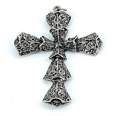 Vintage Cross Pendant Silver Tone Blackened Scroll Design 3 Inches Long • $11.50