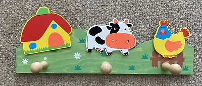 Wooden Colourful Farmyard Animal Coat Hooks For Nursery Childs Bedroom. 3 Pegs • £12