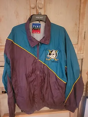 Vintage Fans Gear 90's NHL Anaheim Mighty Ducks Men Large Windbreaker Jacket • $100