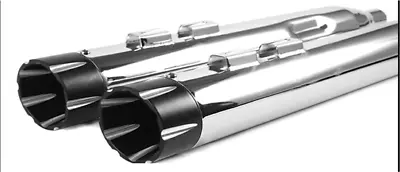 Chrome 4.5  Black Tip Exhaust Slip On Mufflers 17+ Harley FLHR FLHT FLTR 97175 • $283.05