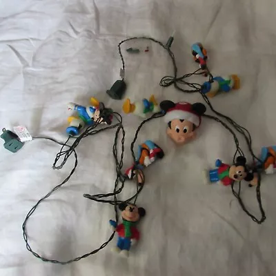 VTG Christmas TREE LIGHTS Disney Mickey Donald Goofy 1 Strand 9 Figures WORKS • $10