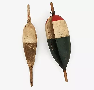 2 Vintage Wooden Fishing Bobbers Floats Wood Painted • $16.99