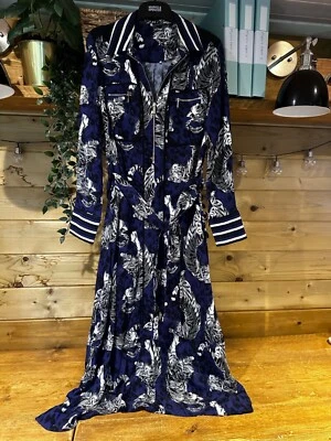 £50 • Buy KAREN MILLEN - Navy Leopard Print Striped Trim Shirt Midi Dress - Size 12