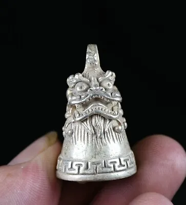 3.5CM Rare Old Chinese Miao Silver Feng Shui Foo Dog Lion Bell Lucky Pendant • $12