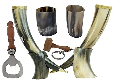 Set Of 2 Viking Drinking OX Horn | Tankard | Mug | Cup For Ale Beer Mead Win • $38.99