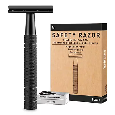 Matte Black Double Edge Safety Razor For Men With 10 Platinum Coated Double Edg • $15.32