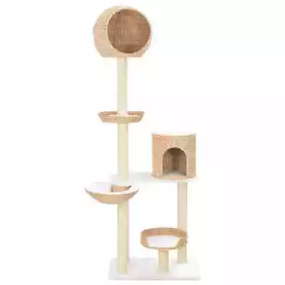 Cat Tree With Sisal Scratching Post Seagrass Natural Wood Scratch Pole VidaXL • $269.99