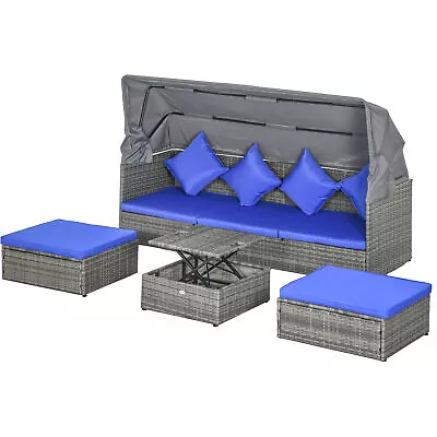 4 Piece Outdoor Patio Furniture Set With Canopy Sectional Sofa And Coffee Table • $484.89