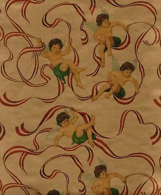 Vintage Sally Foster Christmas Gift Wrap Angel Cherub Holiday Wrapping Paper • $5.95