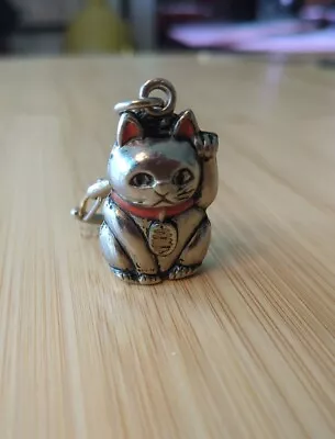 Maneki-neko Tiny Lucky Cat  Jiggling Keychain Clip Hook Beautifully Tarnished • $4.20