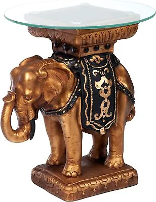 Katlot Maharajah Elephant Indian Decor Glass Topped Side Table 8 Inches Wide • £253.93