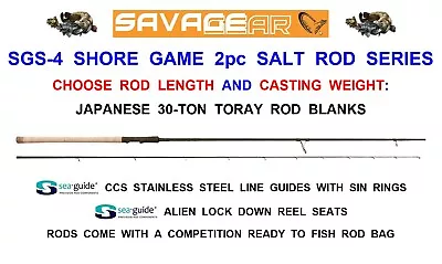 £129 • Buy 2023 SAVAGE GEAR SGS-4 SHORE GAME 2pc SALT SPINNING ROD TROUT BASS LURE FISHING