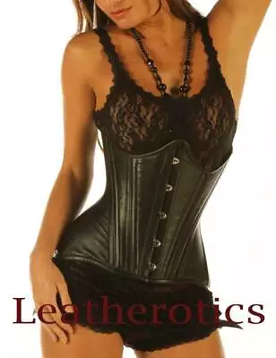 £74 • Buy Black Leather Under Bust Edwardian Corset Cupless Steel Boned Alter Ego Erotics
