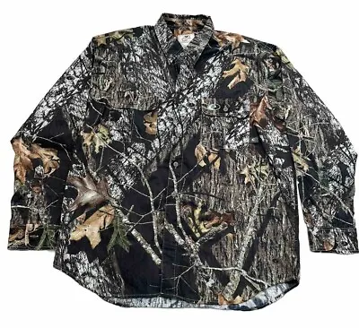 Mossy Oak Long Sleeve Button Down Break Up Camouflage Shirt Mens XL Green Camo • $28