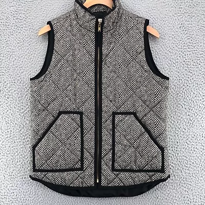 J Crew Vest Womens Small Black Herringbone Quilted Full Zip Up Mockneck Everyday • $24.99