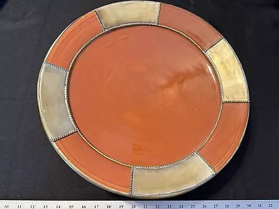 Moroccan Safi Pottery Wall Art Charger Platter Metal Trim Over Pottery • $30