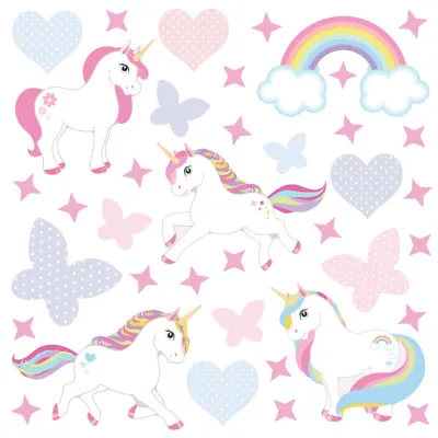 £13.94 • Buy Unicorn Wall Stickers Large Kids Girls Rainbow Pink Bedroom Decals Unic4b