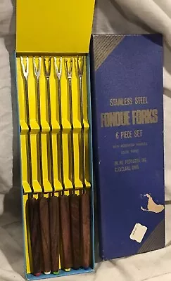 Vintage Stainless Steel Fondue Forks 6-pc Set Rosewood Handles Color Tipped *NEW • $12.50