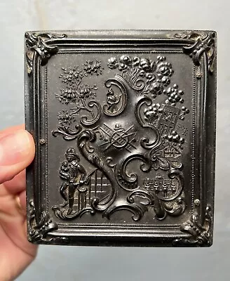 ✨RARE ANTIQUE 1850s SIXTH PLATE GUTTA PERCHA DAGUERREOTYPE PHOTO CASE FIREMAN✨ • $27