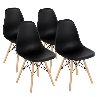 Costway Set Of 4 Mid Century Modern DSW Dining Side Chair Wood Legs Home Black • $99.99