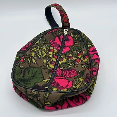 Vintage Retro 60s70s Canvas Red Floral Travel Shoe Bag Vanity Tote • $49.24