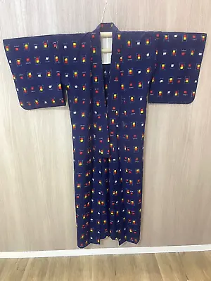 Japanese Kyoto Kimono Yukata Height61.41inch Width23.22inch Blue Unisex Used • £57