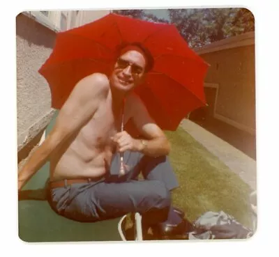 Playful Image. Older Shirtless Man Umbrella  Vintage Snapshot Photograph  • $9.99