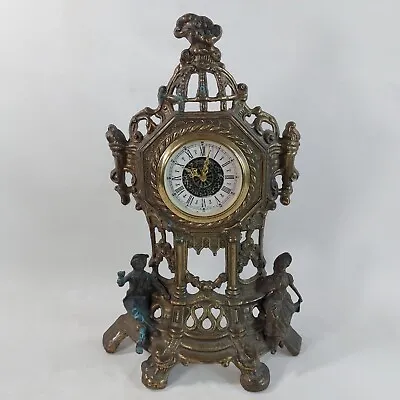 Brass Mantel Clock Baroque Style West German Mercedes Mechanical Hand Wind • $49.72