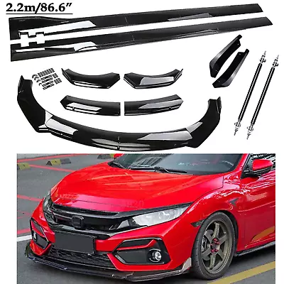 Front Bumper Lip Spoiler Kit +86.6  Car Side Skirt Glossy For Honda Civic Hatch • $99.99