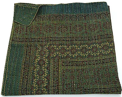 Indian Kantha Quilt Cotton Bedspread King Size Blanket Hand Block Bedding Throw • $58.28