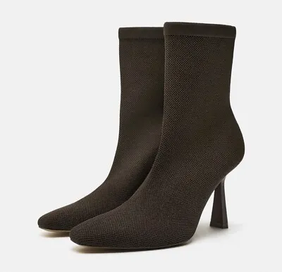 Zara New Women’s Brown Fabric Ankle Boots Heel. Size EUR 36 US 6 • $44.99