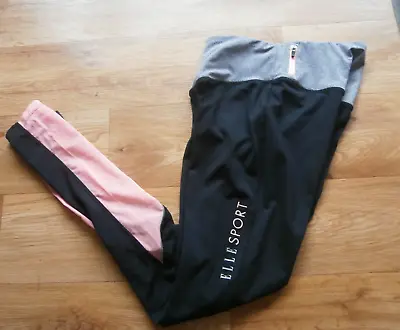 Elle Sport Full Length Leggings Black With Pink Mesh Panels Size XS UK 8 • £9.59
