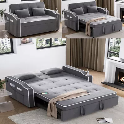 3-in-1 Velvet Sleeper Sofa Bed Convertible Couch With USB Type-C & 2 Cup Holders • $399.99