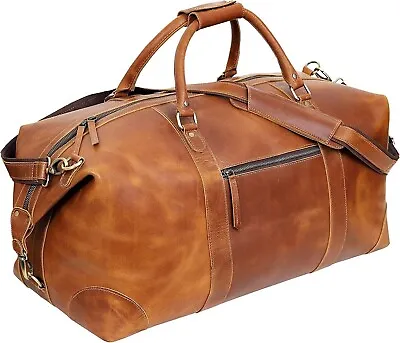 Bag Leather Duffel Travel Duffle Luggage Gym Weekend Tan Brown Vintage Overnight • $99
