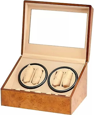 Rotation Case Walnut Wood Automatic 4 Watch Winder Display 6 Watch Storage Box • $99.99