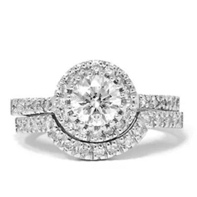 1 1/2 Carat Enhanced Diamond Halo Engagement Wedding Ring Set Matching Band 14k • £1506.93