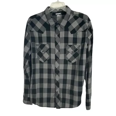 Arizona Mens Shirt Button Up XXL Black Plaid Western Long Sleeve Pockets Snaps  • $18.60